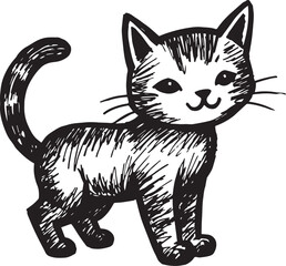 Cat Doodle Black and White Illustration Vector Image Cute Kitten Sketch Line Art Drawing Silhouette