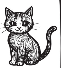 Cat Doodle Black and White Illustration Vector Image Cute Kitten Sketch Line Art Drawing Silhouette