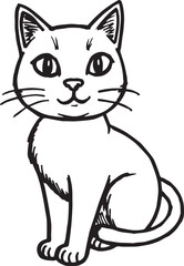 Cat Doodle Black and White Illustration Vector Image Cute Kitten Sketch Line Art Drawing Silhouette