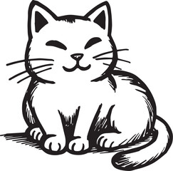 Cat Doodle Black and White Illustration Vector Image Cute Kitten Sketch Line Art Drawing Silhouette