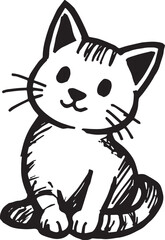 Cat Doodle Black and White Illustration Vector Image Cute Kitten Sketch Line Art Drawing Silhouette