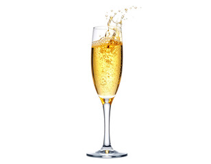 Sparkling Champagne Glass with Golden Bubbles Rising Up, Elegant PNG Artwork for Luxury Celebration Design
