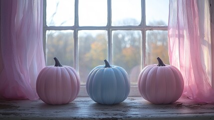 Pastel Pumpkins by the Window: A Serene Autumn Display