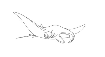 Elegant single line drawing of a manta ray gracefully swimming in the ocean depths