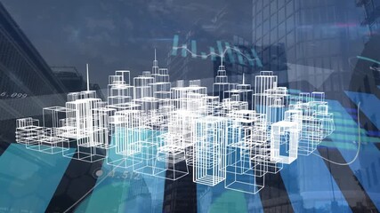 Animation of 3d city model over cityscape - Powered by Adobe