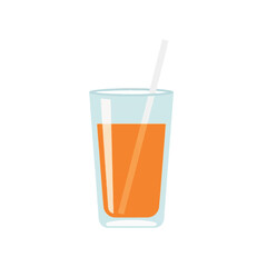 Refreshing Orange Juice in a Glass with Straw.