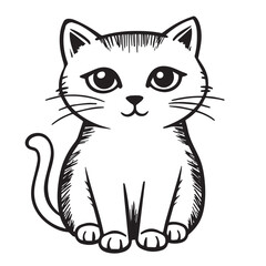 Obraz premium Cat Doodle Black and White Illustration Vector Image Cute Kitten Sketch Line Art Drawing Silhouette