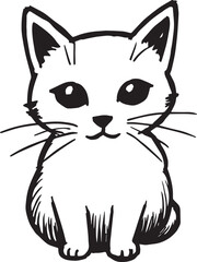 Obraz premium Cat Doodle Black and White Illustration Vector Image Cute Kitten Sketch Line Art Drawing Silhouette