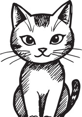 Cat Doodle Black and White Illustration Vector Image Cute Kitten Sketch Line Art Drawing Silhouette