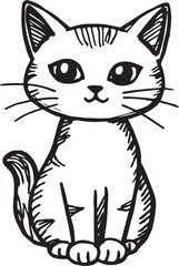 Cat Doodle Black and White Illustration Vector Image Cute Kitten Sketch Line Art Drawing Silhouette