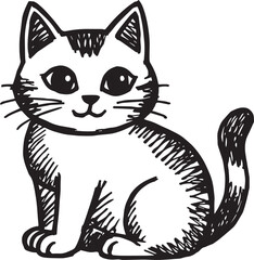 Cat Doodle Black and White Illustration Vector Image Cute Kitten Sketch Line Art Drawing Silhouette