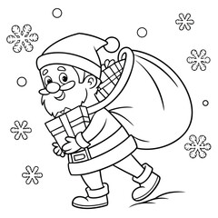 Fototapeta premium Animals outline vector, Deer line art illustration Deer with santa clause , coloring page, drawing