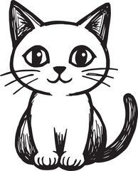Cat Doodle Black and White Illustration Vector Image Cute Kitten Sketch Line Art Drawing Silhouette