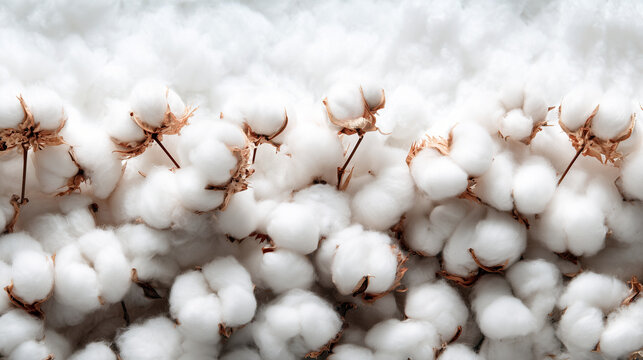 A pile of blooming cotton flowers on the white soft cotton background