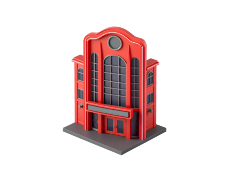 Red Art Deco Theater Building 3D Illustration
