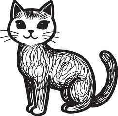 Cat Doodle Black and White Illustration Vector Image Cute Kitten Sketch Line Art Drawing Silhouette