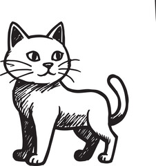 Cat Doodle Black and White Illustration Vector Image Cute Kitten Sketch Line Art Drawing Silhouette