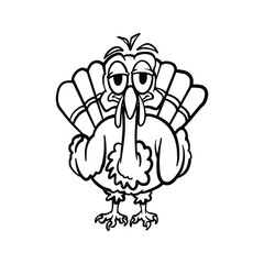 Cartoon Style Turkey Hand Drawn Character Lineart