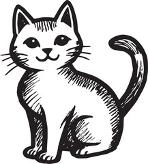 Cat Doodle Black and White Illustration Vector Image Cute Kitten Sketch Line Art Drawing Silhouette