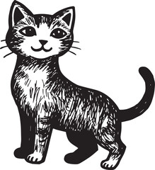 Cat Doodle Black and White Illustration Vector Image Cute Kitten Sketch Line Art Drawing Silhouette