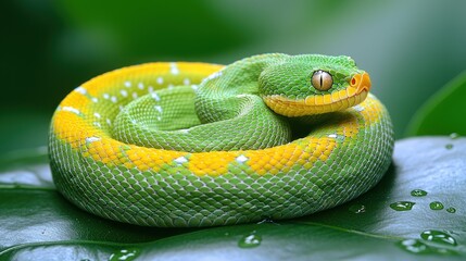 Fototapeta premium Green Tree Python: A Vibrant Jewel of the Rainforest
