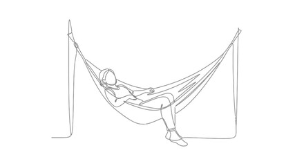 Minimalist line art depicting a woman relaxing in a hammock for leisure enjoyment © jas