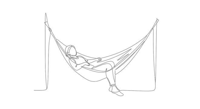 Minimalist line art depicting a woman relaxing in a hammock for leisure enjoyment
