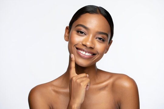 Beautiful african american woman smiling skincare routine healthy skin beauty portrait - Powered by Adobe