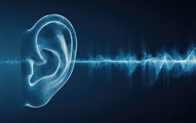 3D ear graphic with sound waves
