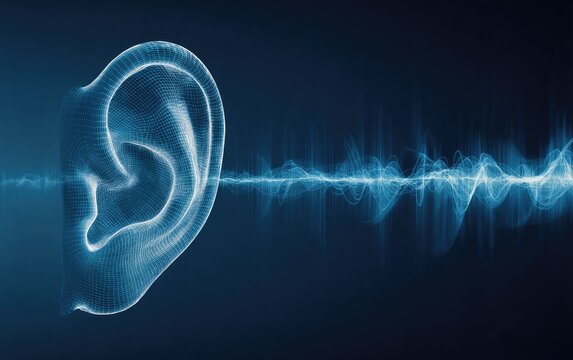 3D ear graphic with sound waves