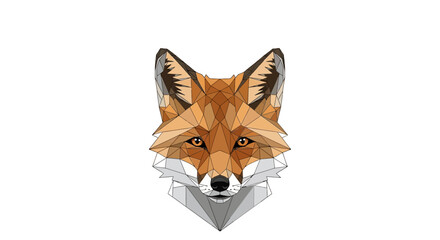 Geometric fox portrait with polygonal design on pristine white backdrop, embodying modern artistic