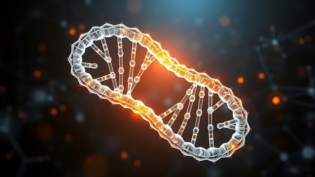 A glowing double helix transforming into pharmaceutical structures with AI circuitry patterns emerging in the background.