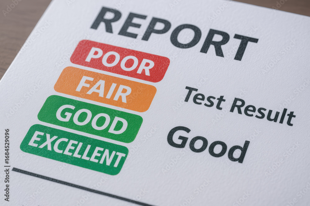Poster report test result good performance assessment evaluation feedback rating summary document paper ana
