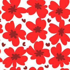 Vivid red bold flower seamless pattern