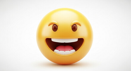 Download high resolution 3d rendering of a grinning emoji face for social media and digital marketing use