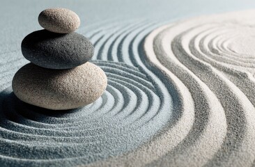 Stacked stones on a serene sand garden
