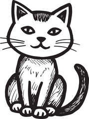 Cat Doodle Black and White Illustration Vector Image Cute Kitten Sketch Line Art Drawing Silhouette
