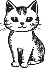 Obraz premium Cat Doodle Black and White Illustration Vector Image Cute Kitten Sketch Line Art Drawing Silhouette 