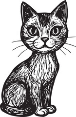 Cat Doodle Black and White Illustration Vector Image Cute Kitten Sketch Line Art Drawing Silhouette
