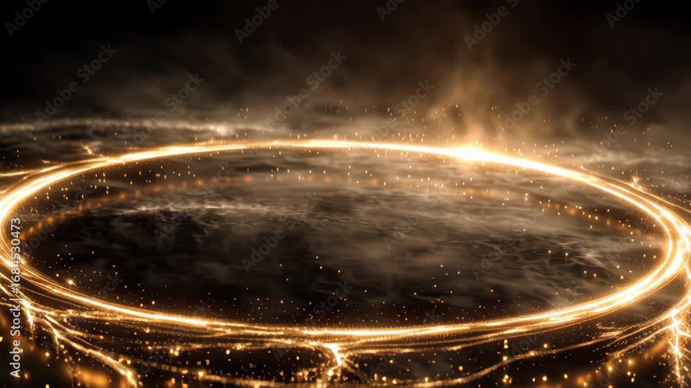 Aufkleber glowing circular pattern with sparks and light on dark background