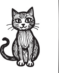 Cat Doodle Black and White Illustration Vector Image Cute Kitten Sketch Line Art Drawing Silhouette

