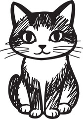 Cat Doodle Black and White Illustration Vector Image Cute Kitten Sketch Line Art Drawing Silhouette
