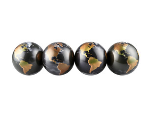 Four stylized globes lined up
