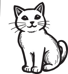 Obraz premium Cat Doodle Black and White Illustration Vector Image Cute Kitten Sketch Line Art Drawing Silhouette 