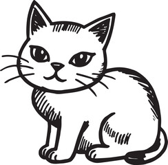 Cat Doodle Black and White Illustration Vector Image Cute Kitten Sketch Line Art Drawing Silhouette
