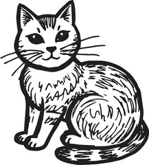 Cat Doodle Black and White Illustration Vector Image Cute Kitten Sketch Line Art Drawing Silhouette