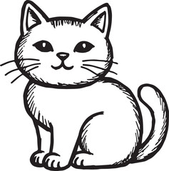 Cat Doodle Black and White Illustration Vector Image Cute Kitten Sketch Line Art Drawing Silhouette