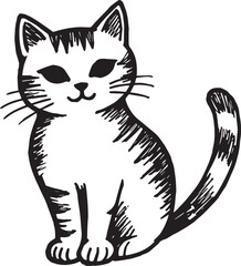 Obraz premium Cat Doodle Black and White Illustration Vector Image Cute Kitten Sketch Line Art Drawing Silhouette
