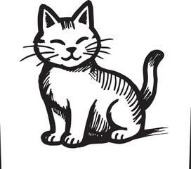 Obraz premium Cat Doodle Black and White Illustration Vector Image Cute Kitten Sketch Line Art Drawing Silhouette