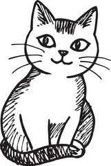 Cat Doodle Black and White Illustration Vector Image Cute Kitten Sketch Line Art Drawing Silhouette